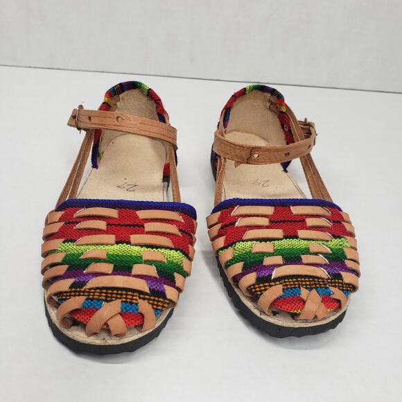 Huarache Sandals Girls' 13 Leather Guatemalan Artesanal Handmade Colorful Boho - Picture 1 of 13